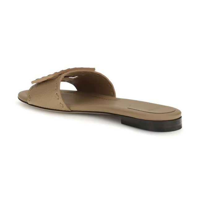 Fendi Beige Calf Leather Bos Taurus Flat Sandals