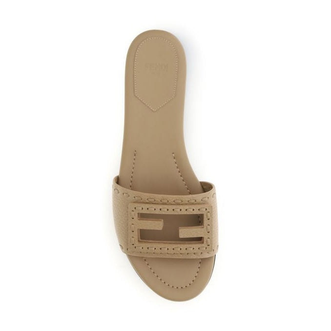 Fendi Beige Calf Leather Bos Taurus Flat Sandals