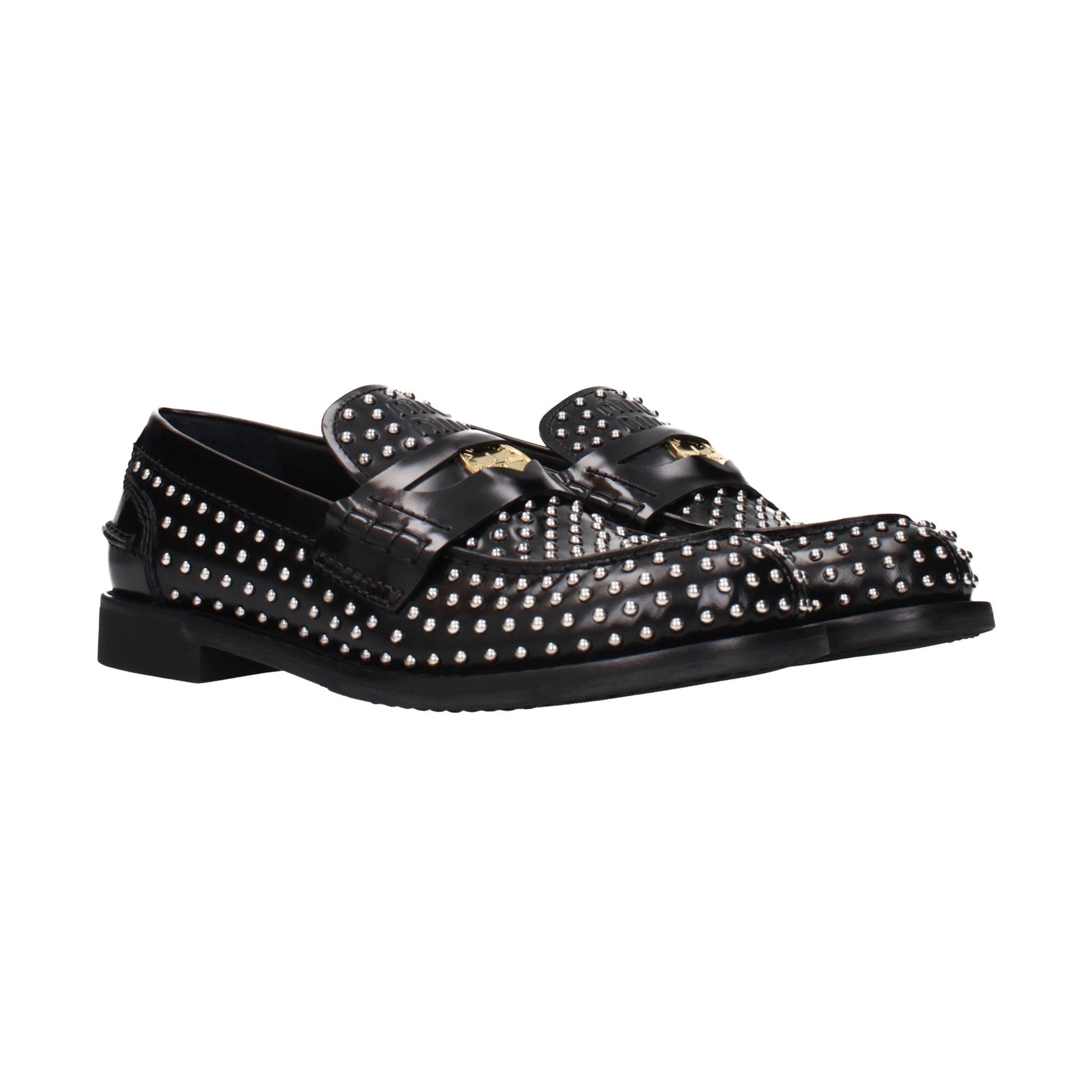 Miu Miu Black Leather Slip-On Loafers