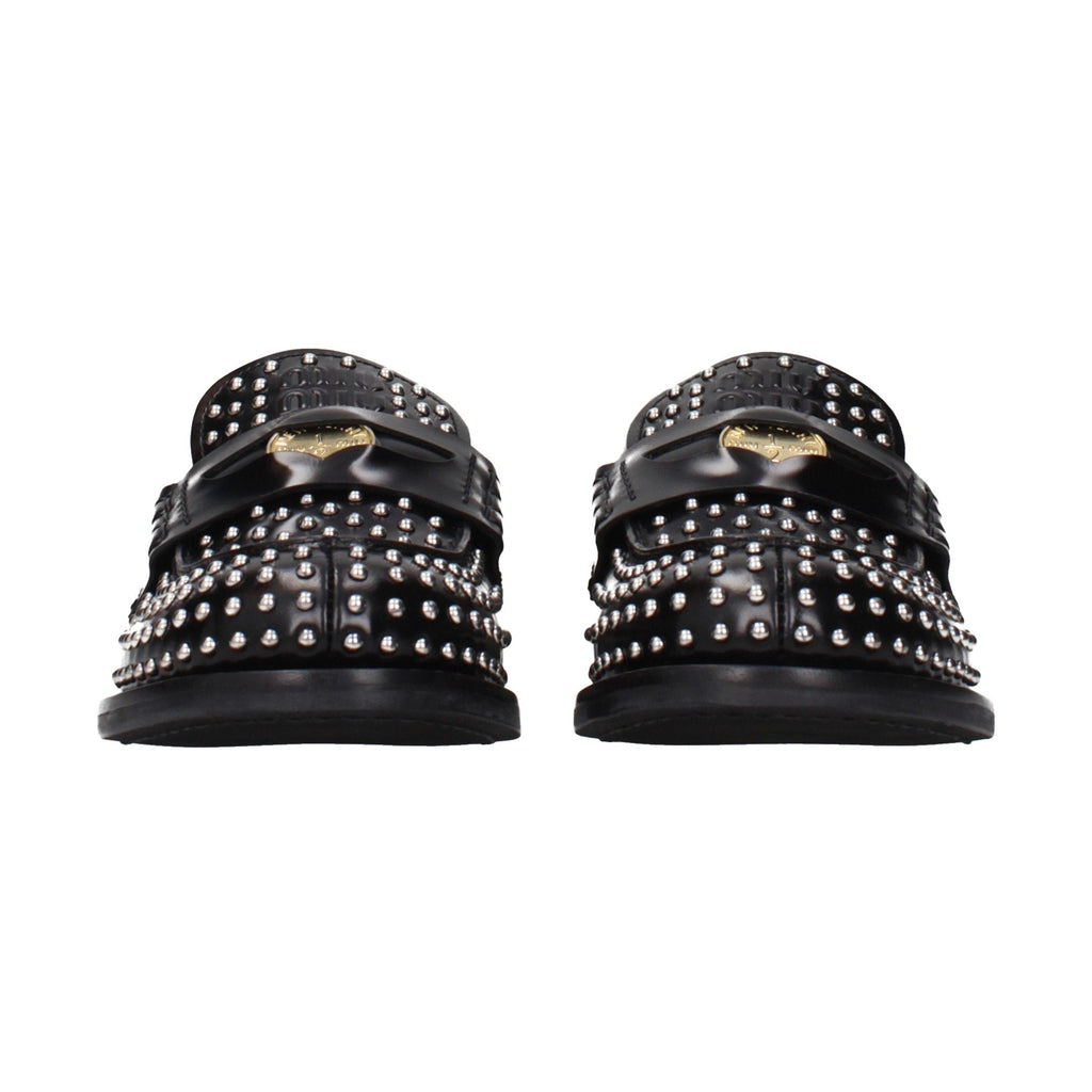Miu Miu Black Leather Slip-On Loafers