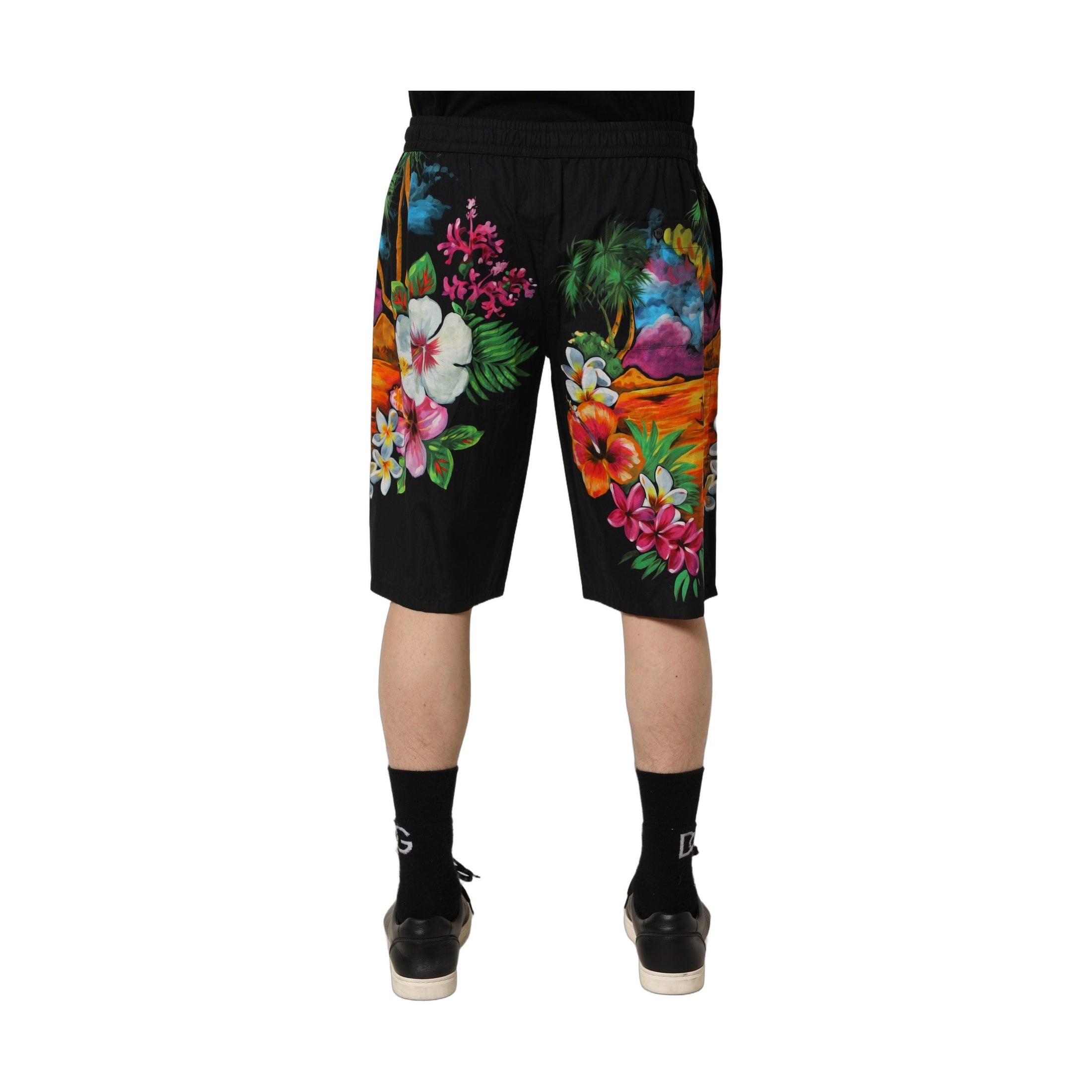 Dolce & Gabbana Black Cotton Tropical Floral Bermuda Shorts
