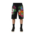 Black Cotton Tropical Floral Bermuda Shorts