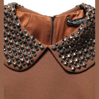 Dolce & Gabbana Brown Wool Rhinestone Embellished Midi Dress