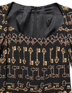 Black Key Print Long Sleeves Sheath Midi Dress