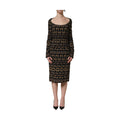 Black Key Print Long Sleeves Sheath Midi Dress
