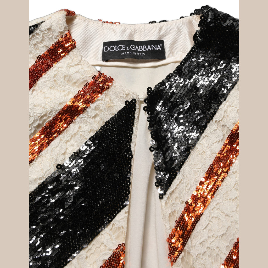 Dolce & Gabbana Multicolor Stripe Sequin Duster Coat Jacket