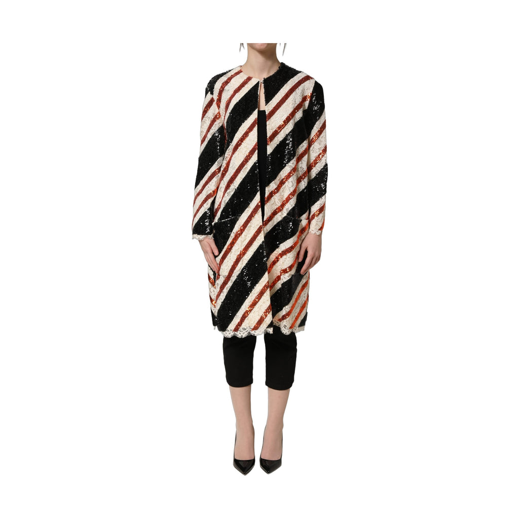 Dolce & Gabbana Multicolor Stripe Sequin Duster Coat Jacket