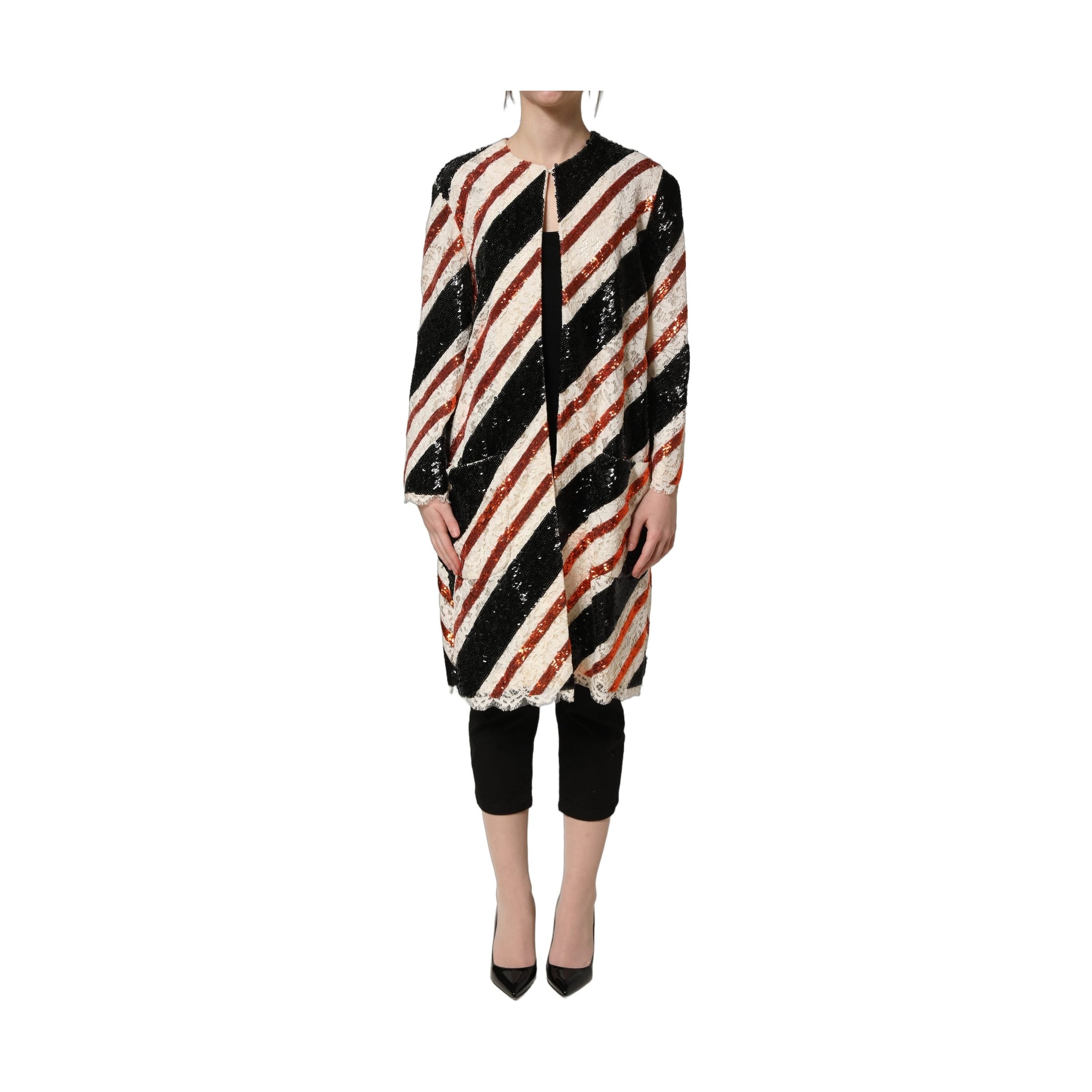 Dolce & Gabbana Multicolor Stripe Sequin Duster Coat Jacket