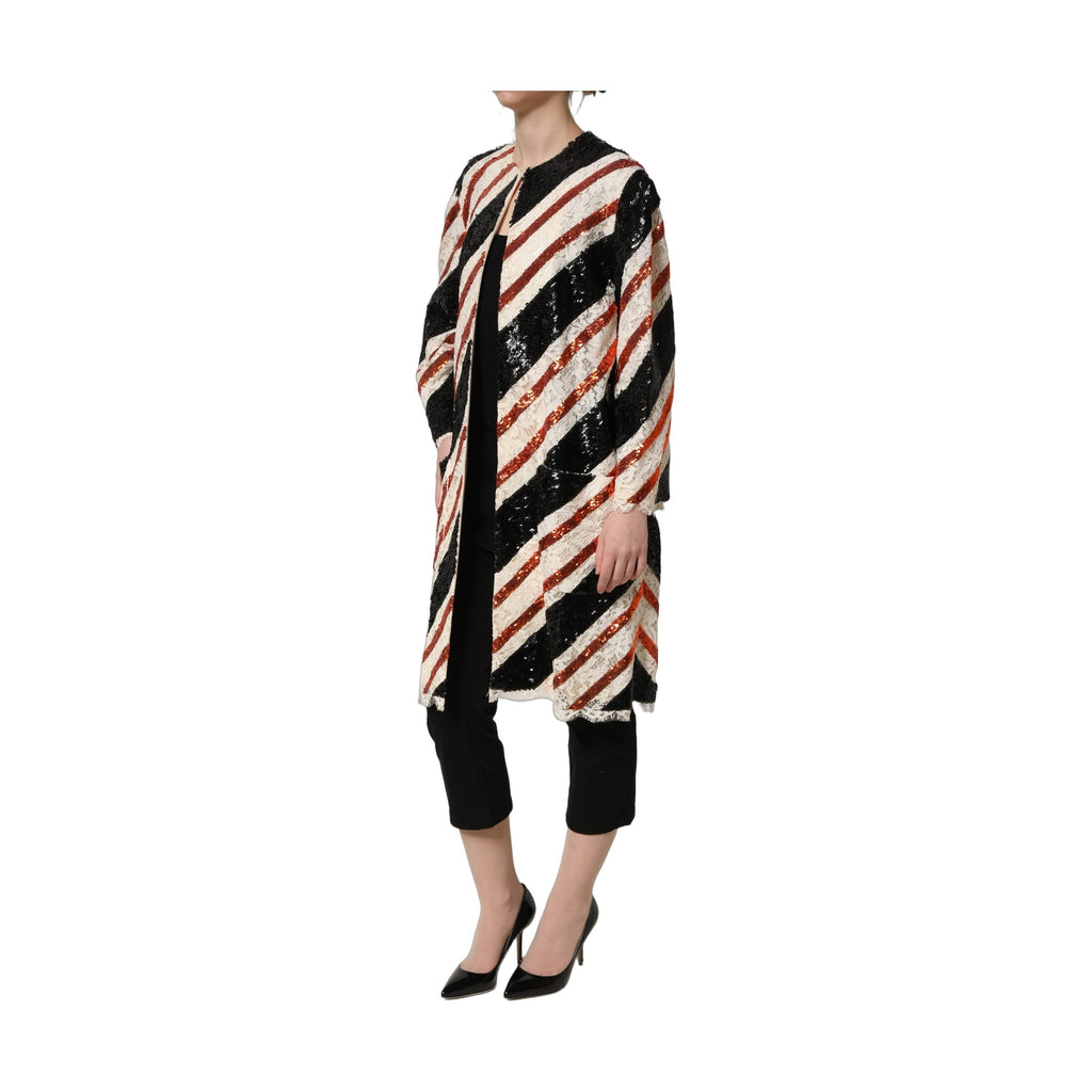 Dolce & Gabbana Multicolor Stripe Sequin Duster Coat Jacket
