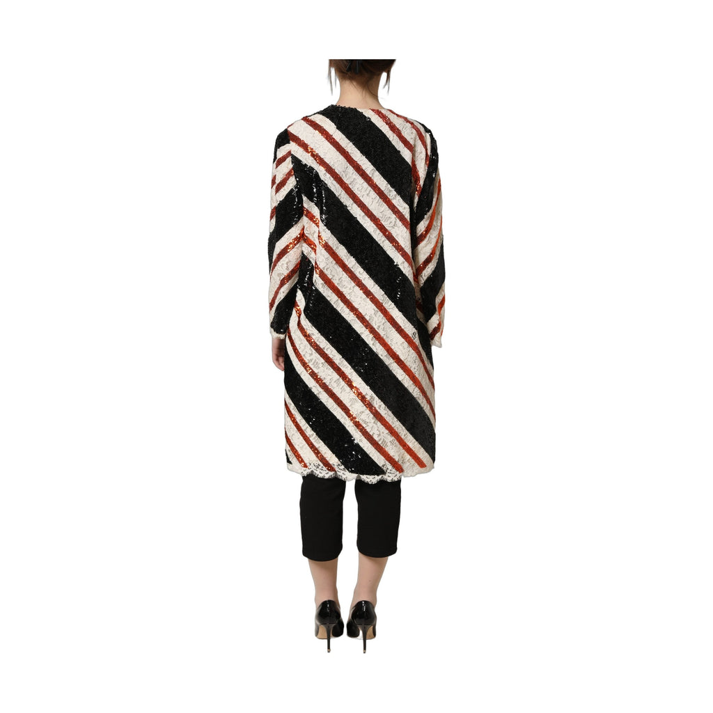 Dolce & Gabbana Multicolor Stripe Sequin Duster Coat Jacket