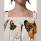 Dolce & Gabbana White Rooster Print Poplin Off The Shoulder Top
