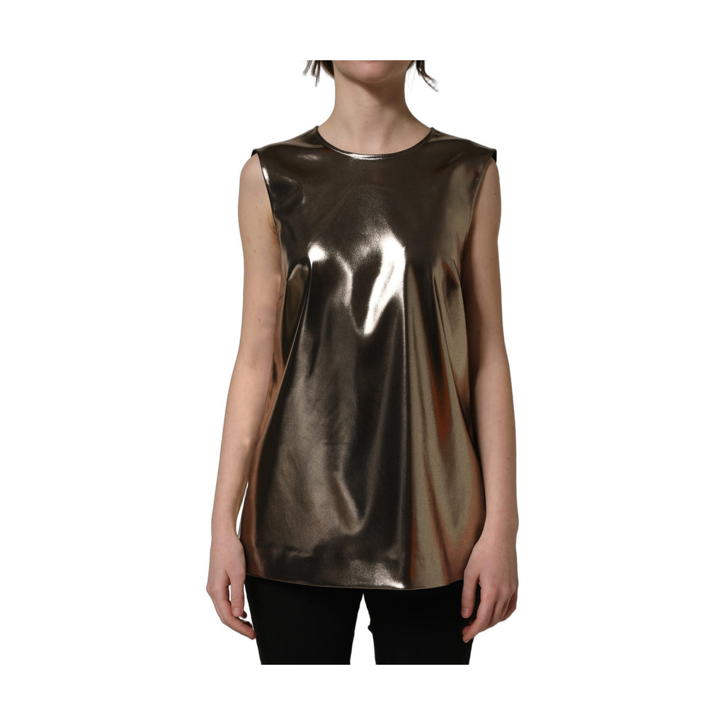 Dolce & Gabbana Metallic Bronze Roundneck SleevelessTank Top