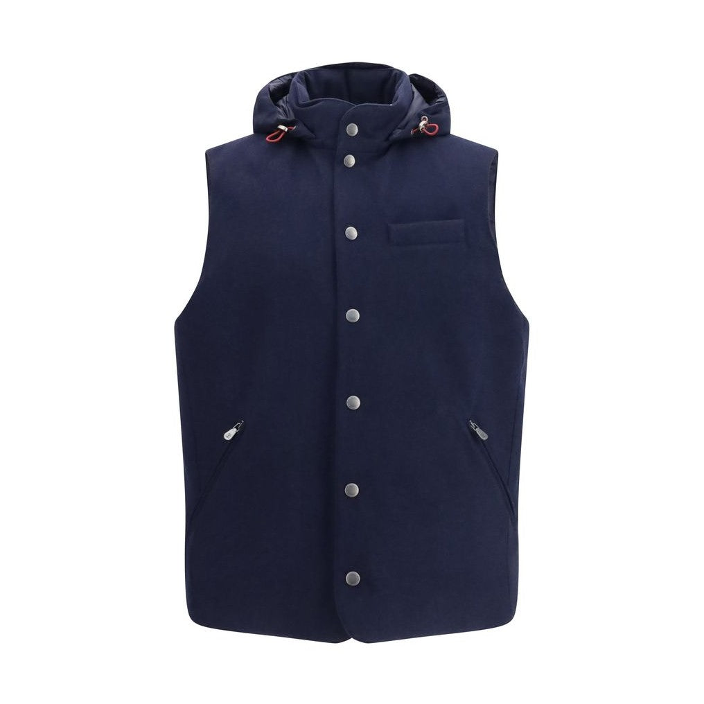 Brunello Cucinelli Blue Wool Oves Aries Sleeveless Jacket