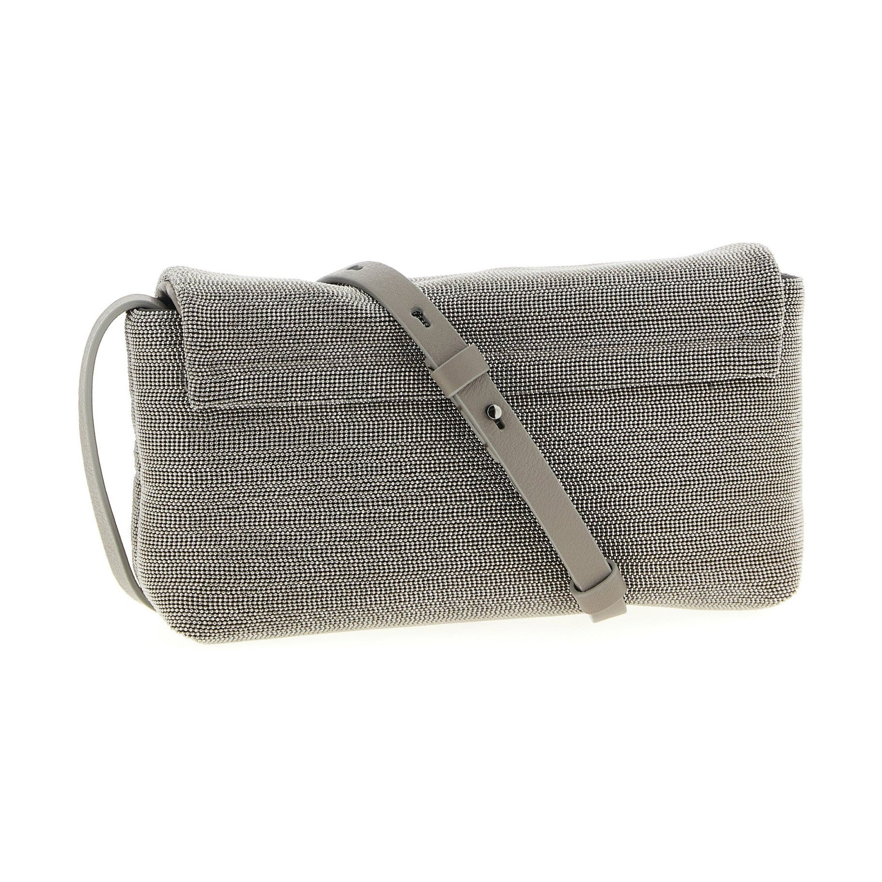 Brunello Cucinelli Silver Leather Clutch Bag