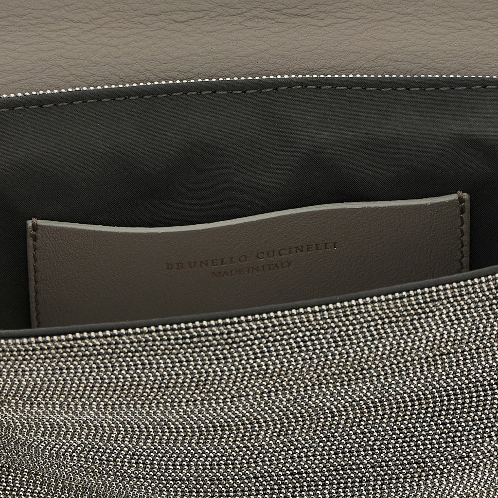 Brunello Cucinelli Silver Leather Clutch Bag