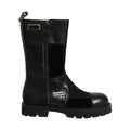 Black Patchwork Leather Mid Calf Boots Shoes