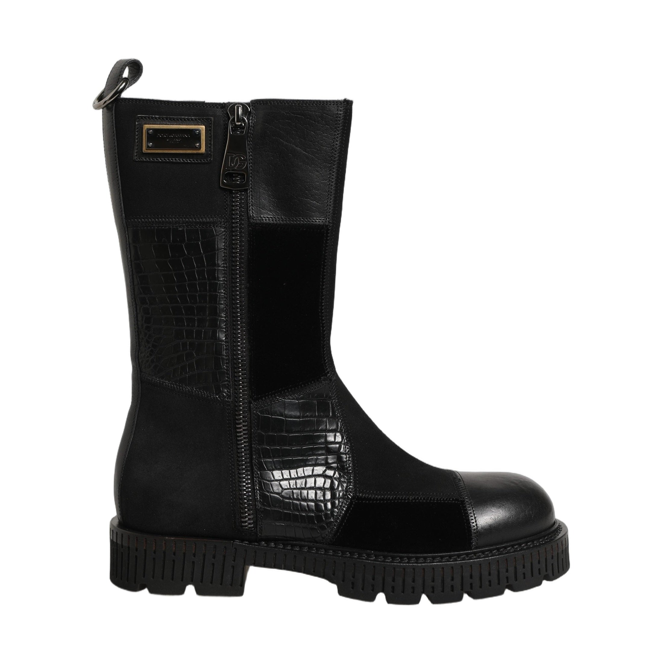 Dolce & Gabbana Black Patchwork Leather Mid Calf Boots Shoes