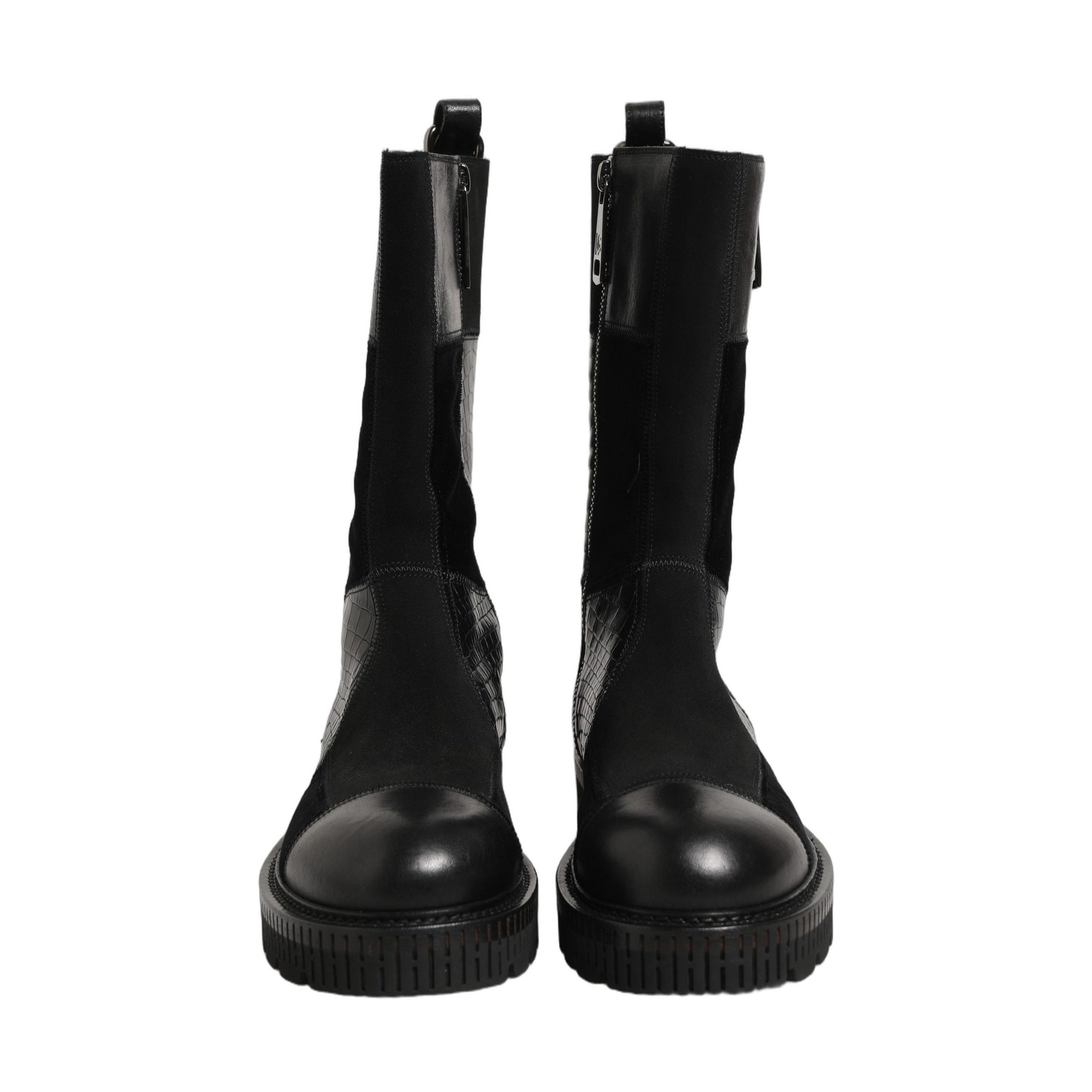Dolce & Gabbana Black Patchwork Leather Mid Calf Boots Shoes