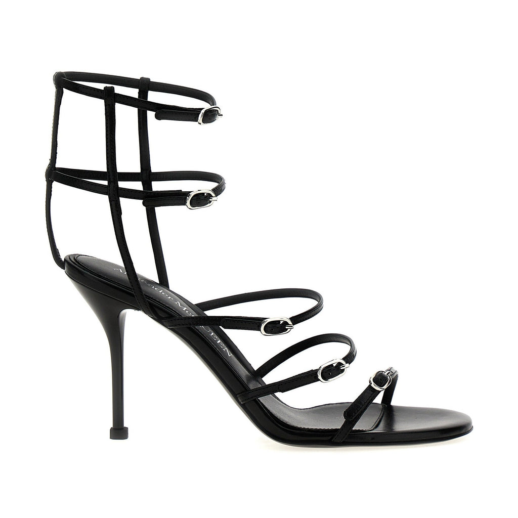 Alexander McQueen Black Lambskin Stiletto Heel Sandals