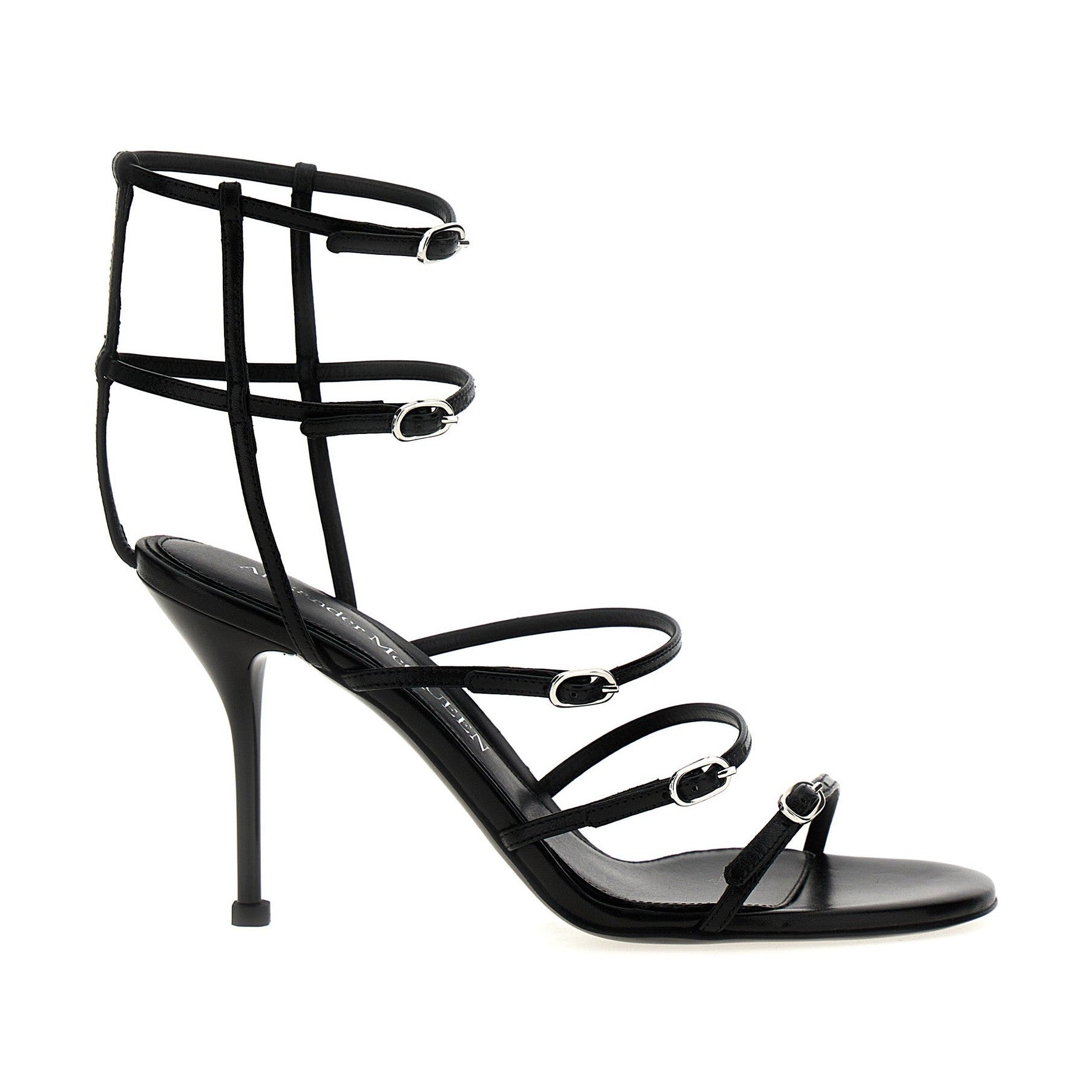 Alexander McQueen Black Lambskin Stiletto Heel Sandals