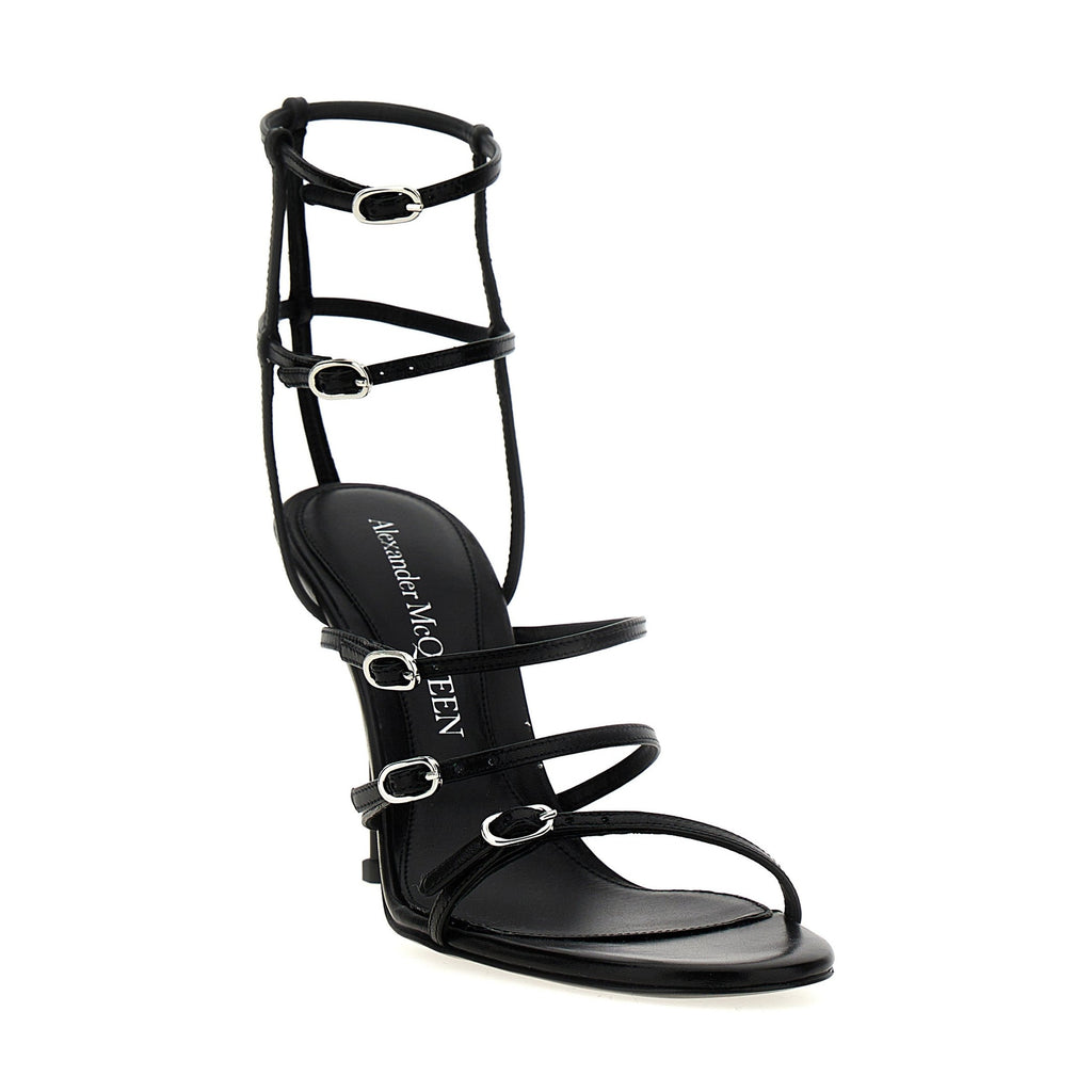 Alexander McQueen Black Lambskin Stiletto Heel Sandals