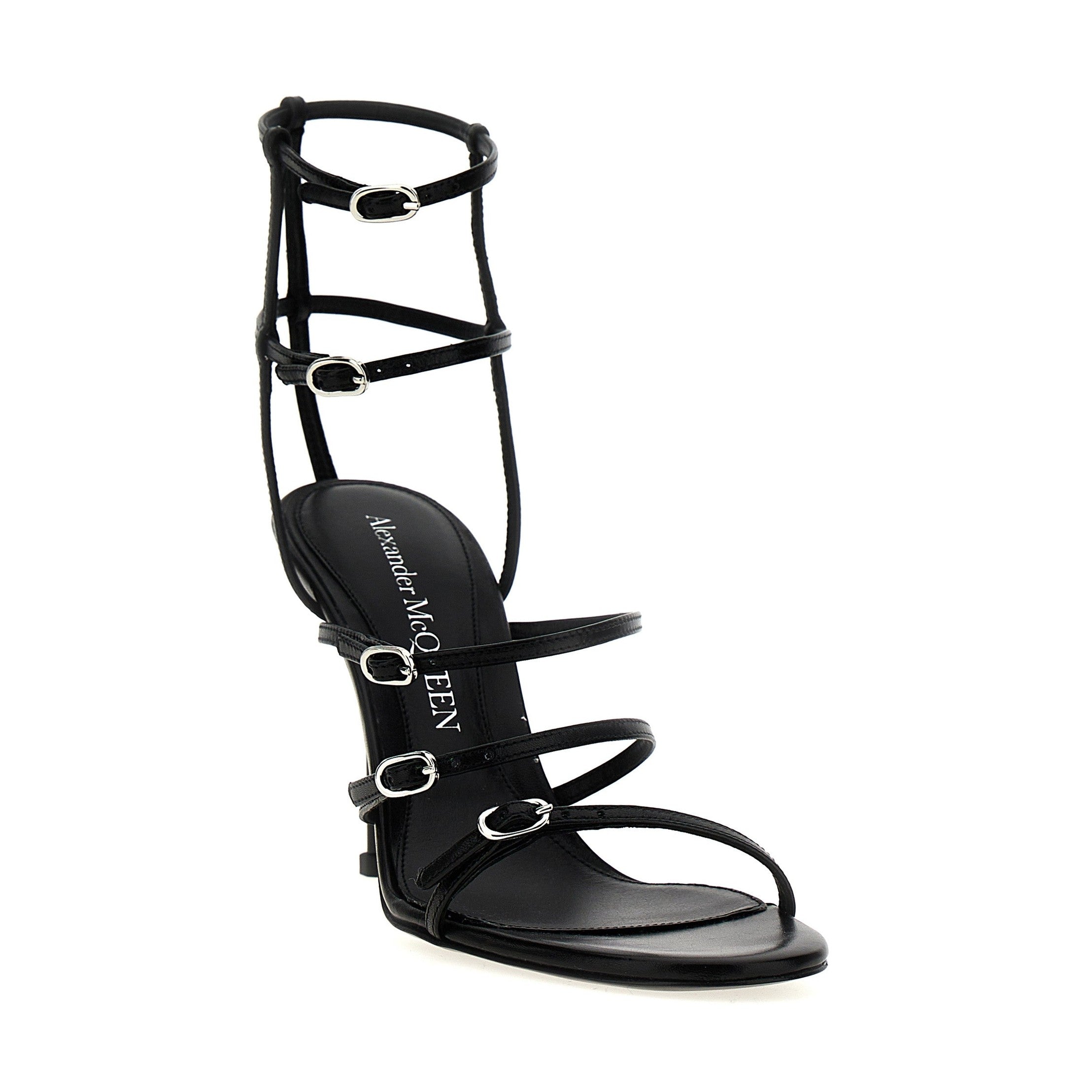 Alexander McQueen Black Lambskin Stiletto Heel Sandals