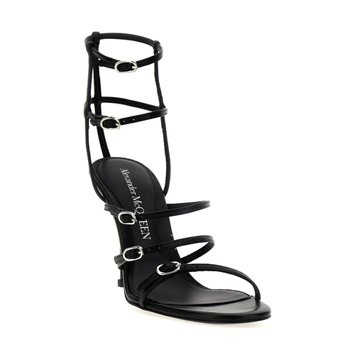 Alexander McQueen Black Lambskin Stiletto Heel Sandals