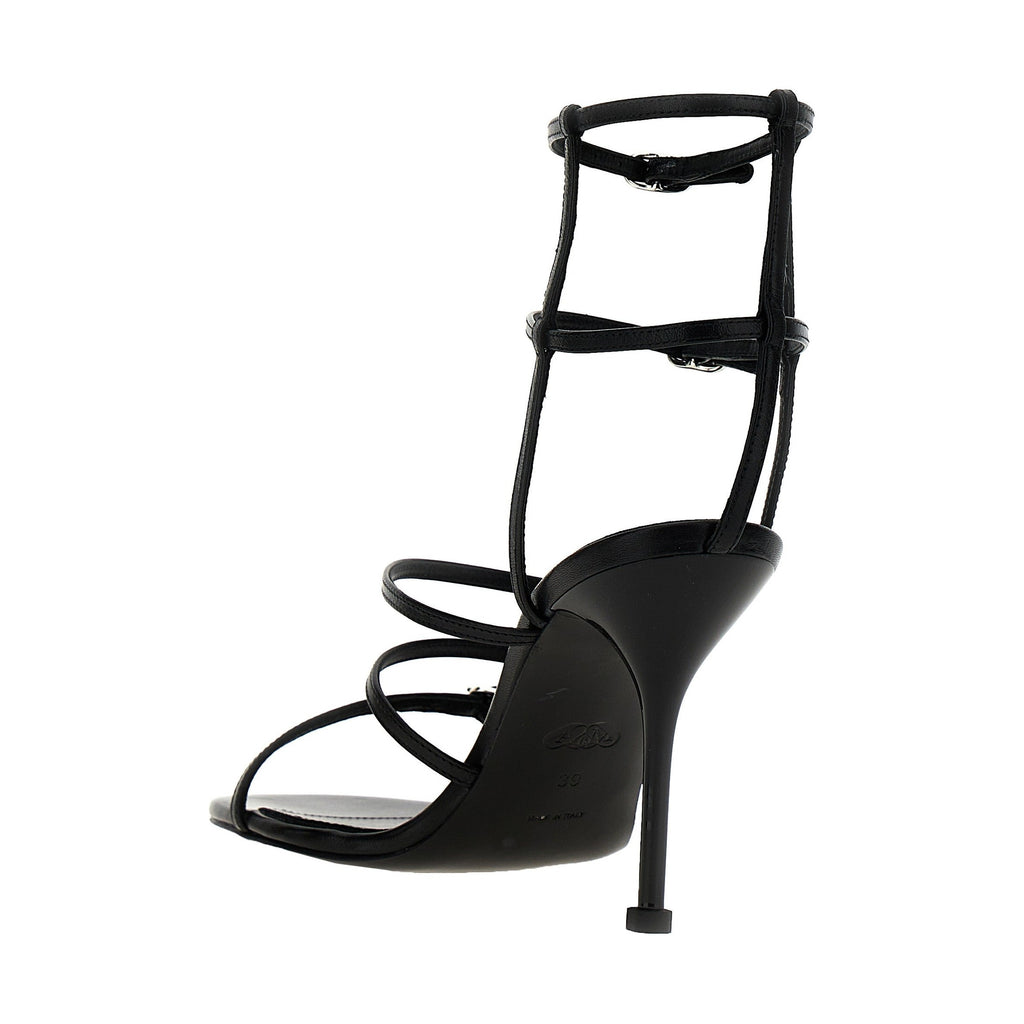 Alexander McQueen Black Lambskin Stiletto Heel Sandals
