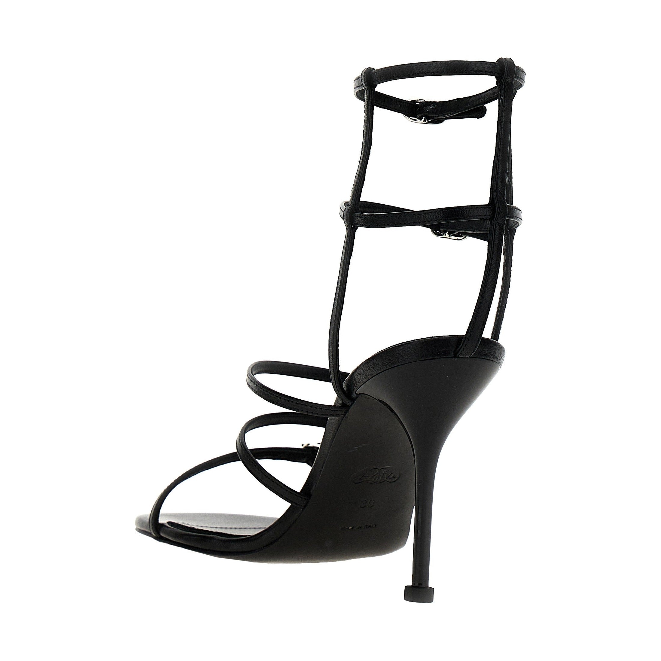 Alexander McQueen Black Lambskin Stiletto Heel Sandals