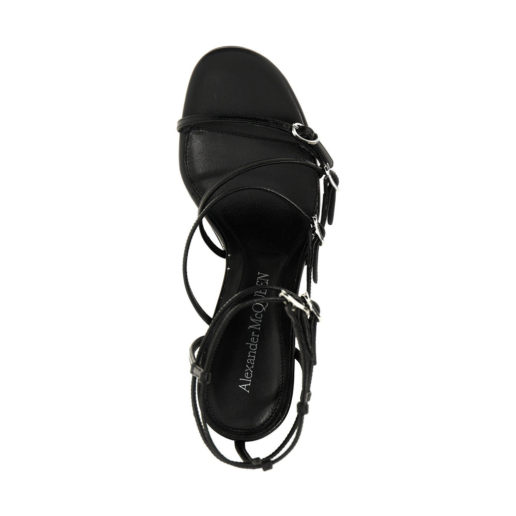Alexander McQueen Black Lambskin Stiletto Heel Sandals