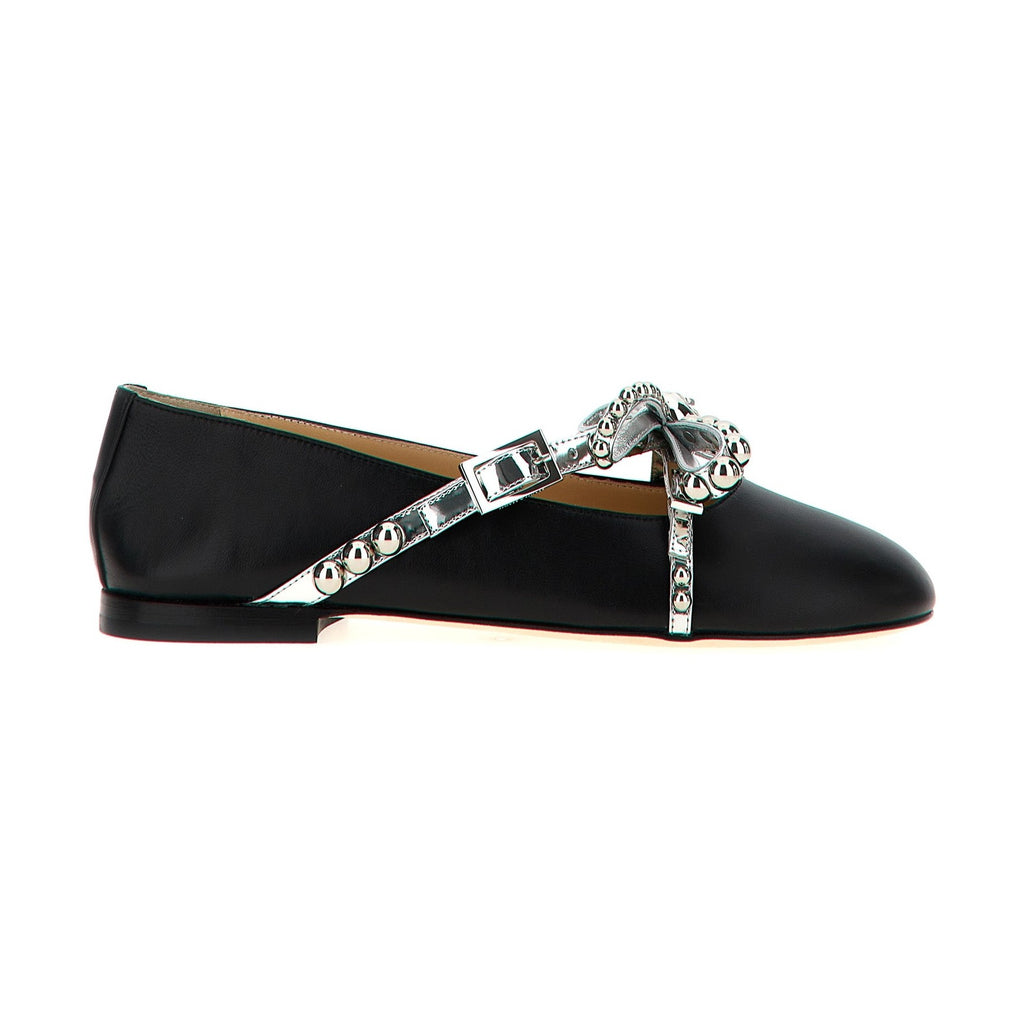 MACH & MACH Black Leather Ballet Flats