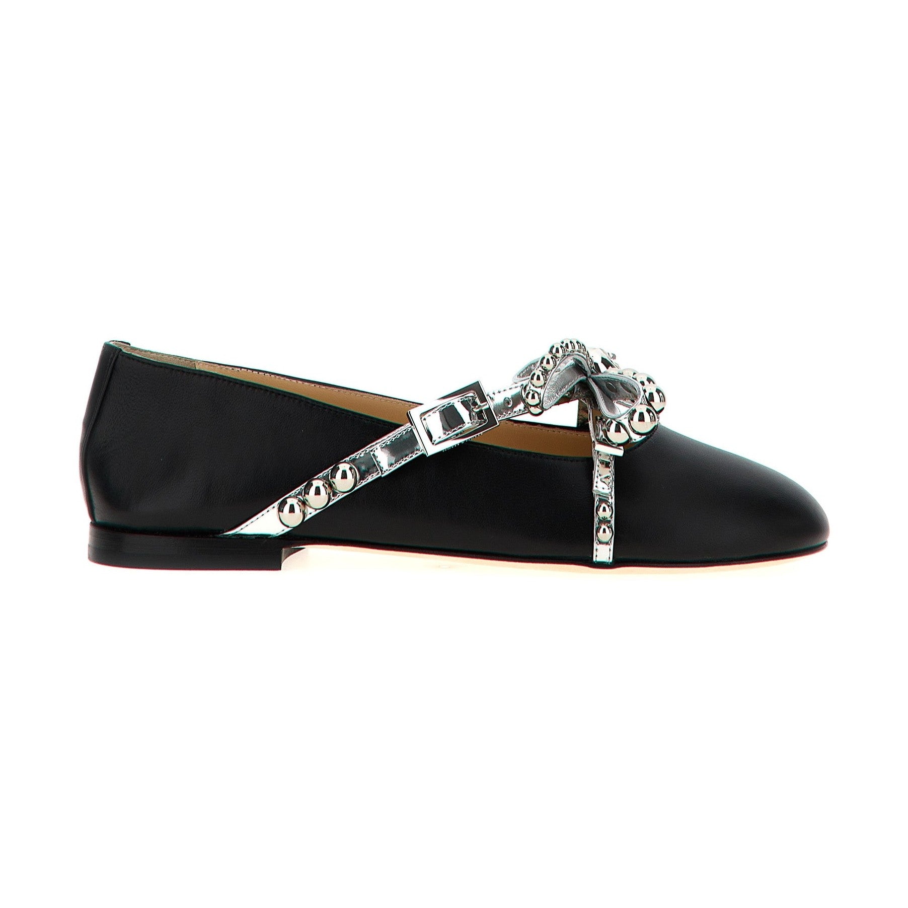MACH & MACH Black Leather Ballet Flats