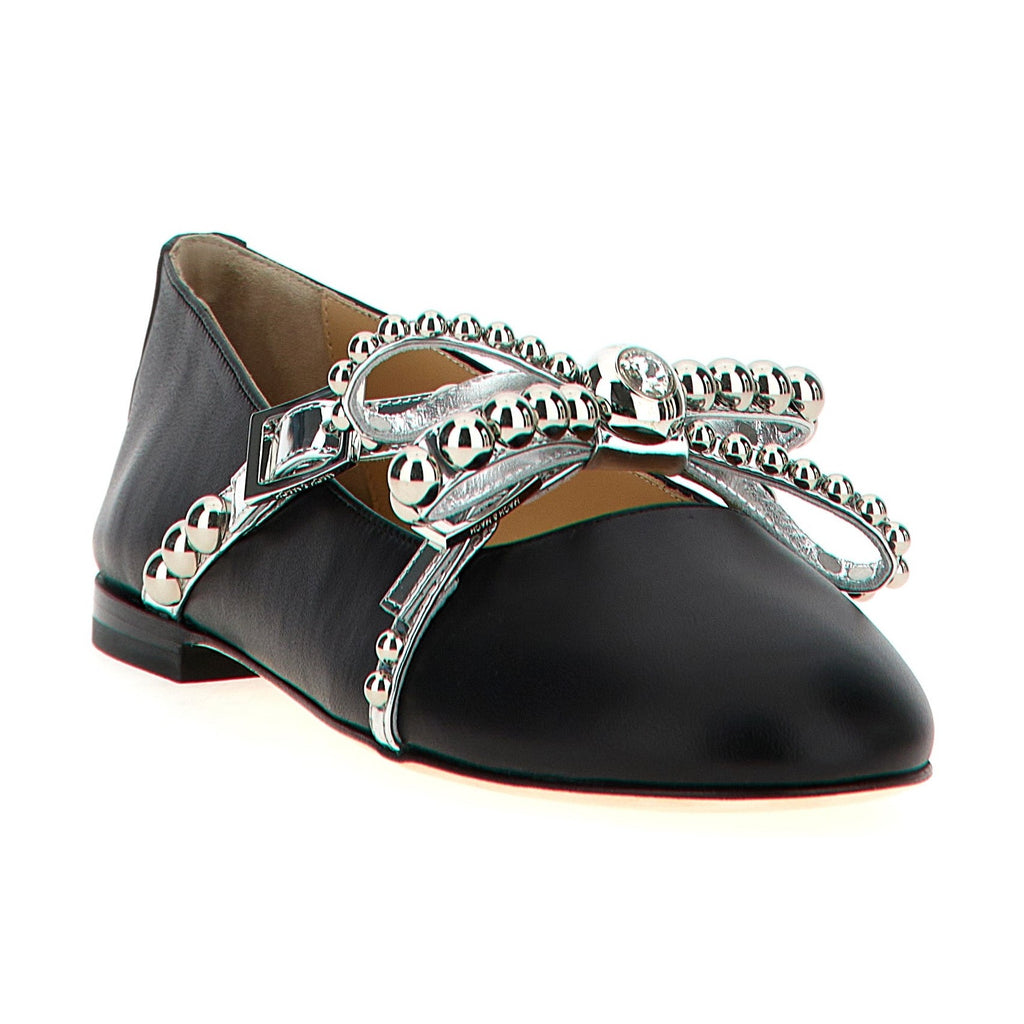 MACH & MACH Black Leather Ballet Flats