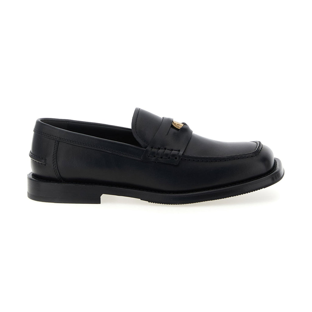 Moschino Black Velvet Leather Slip-On Loafers
