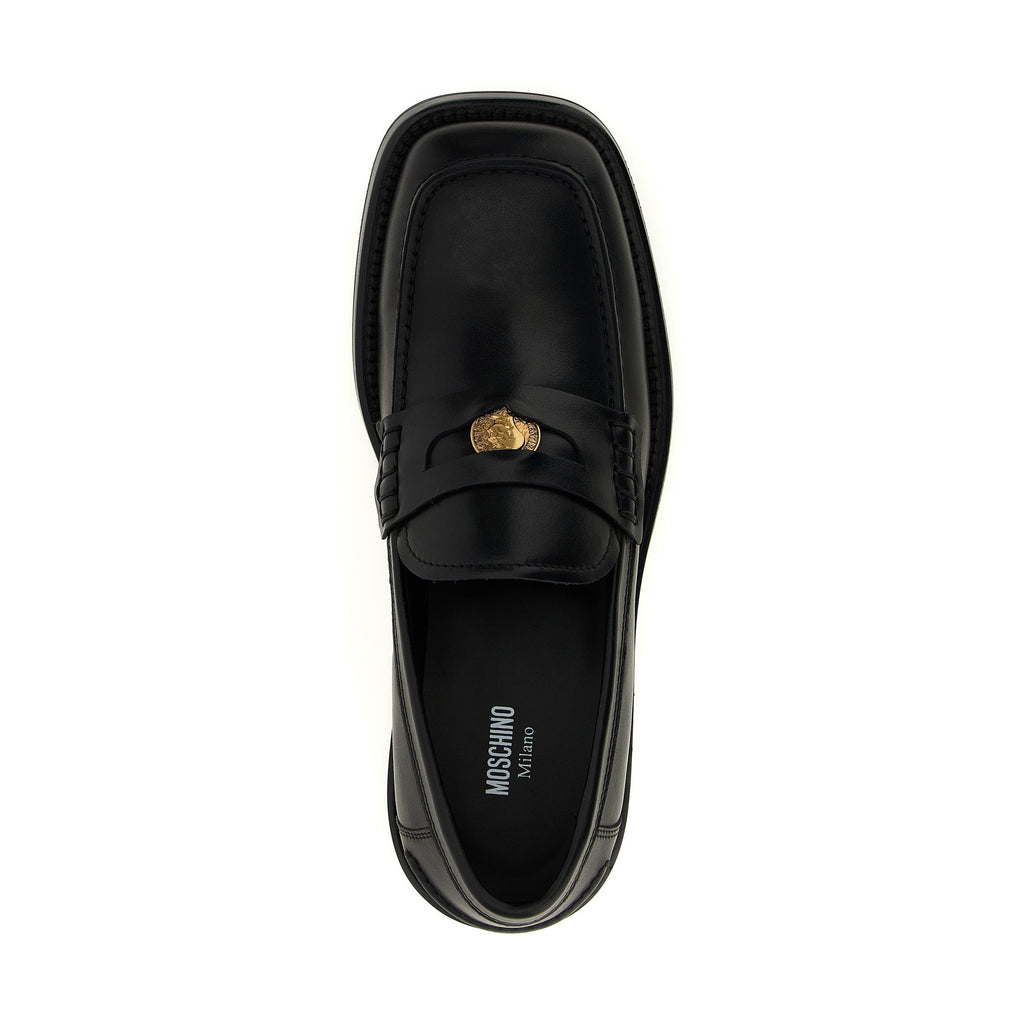 Moschino Black Velvet Leather Slip-On Loafers
