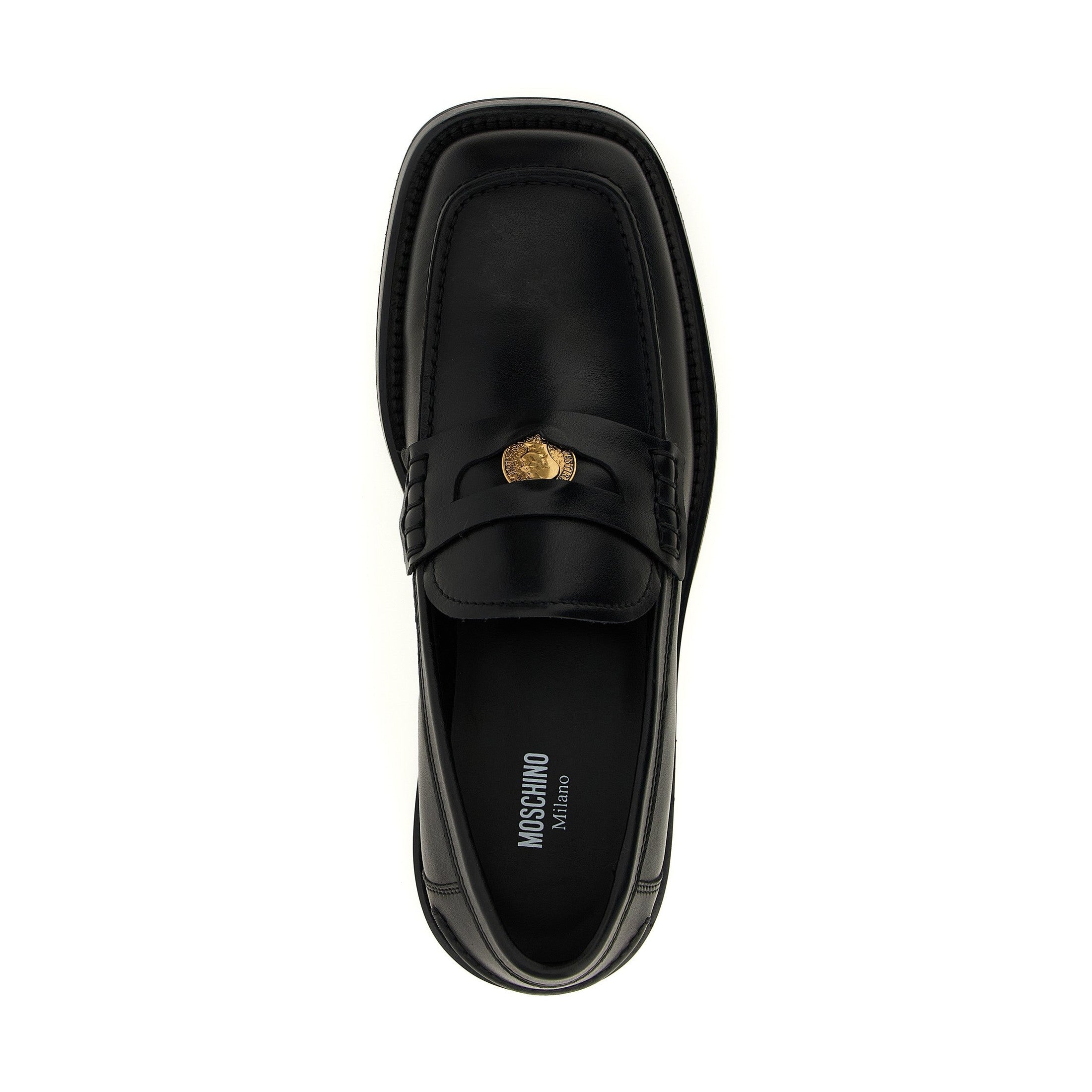 Moschino Black Velvet Leather Slip-On Loafers