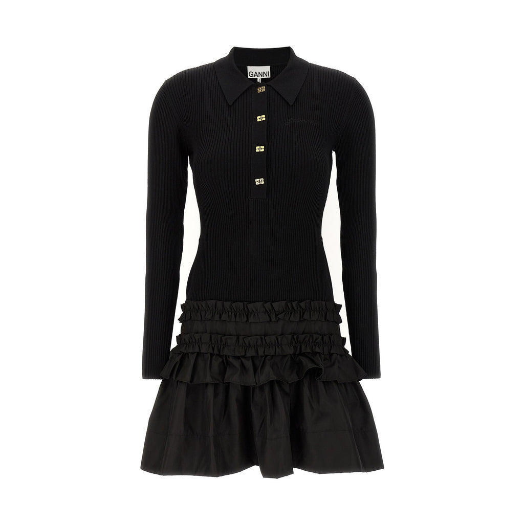 Ganni Black Viscose Short Dress