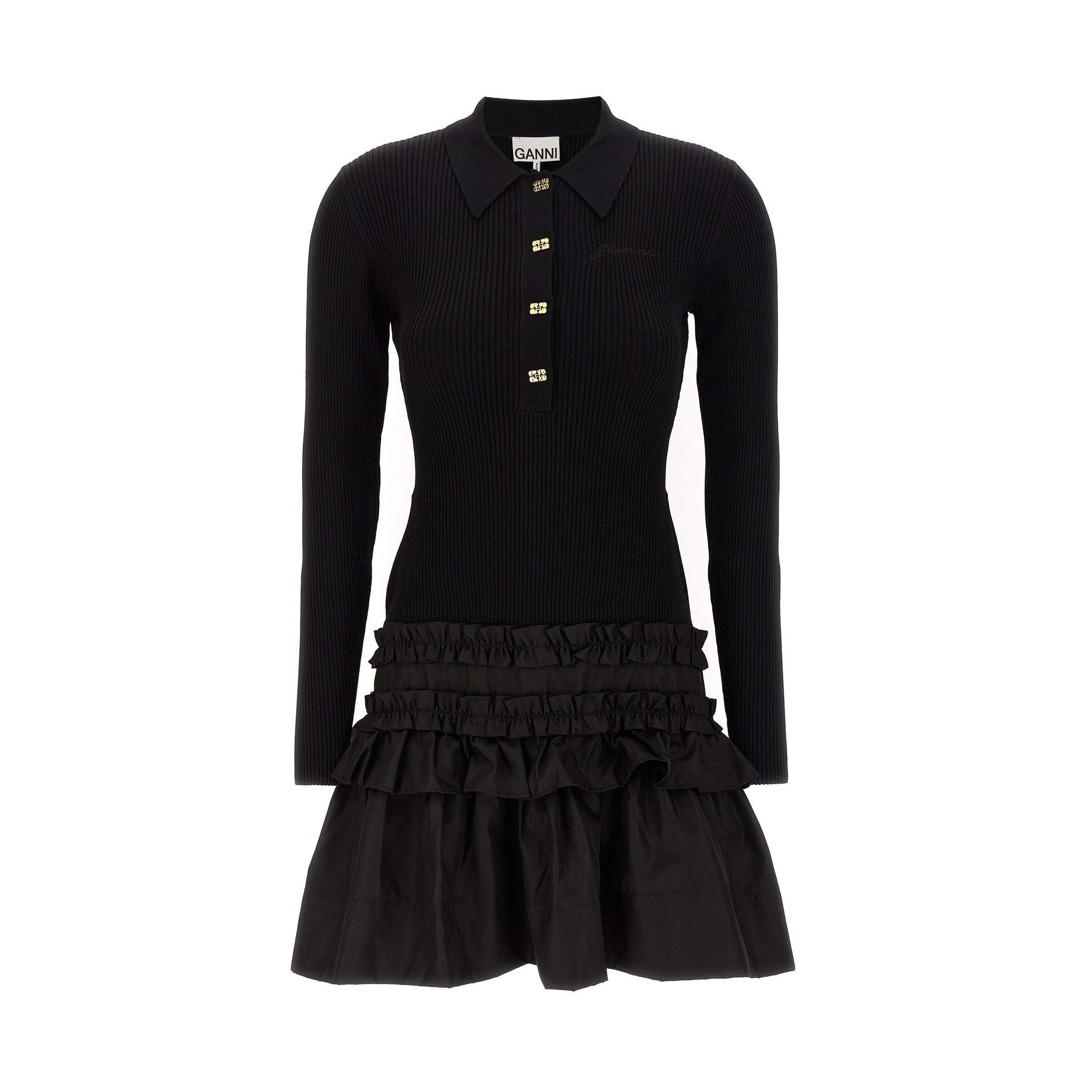 Ganni Black Viscose Short Dress