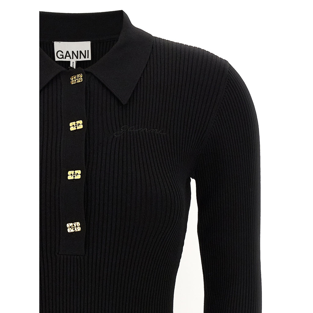 Ganni Black Viscose Short Dress