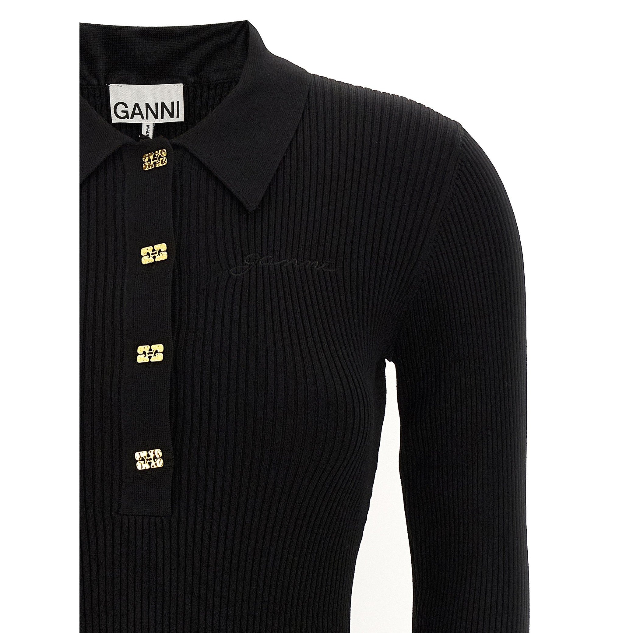 Ganni Black Viscose Short Dress