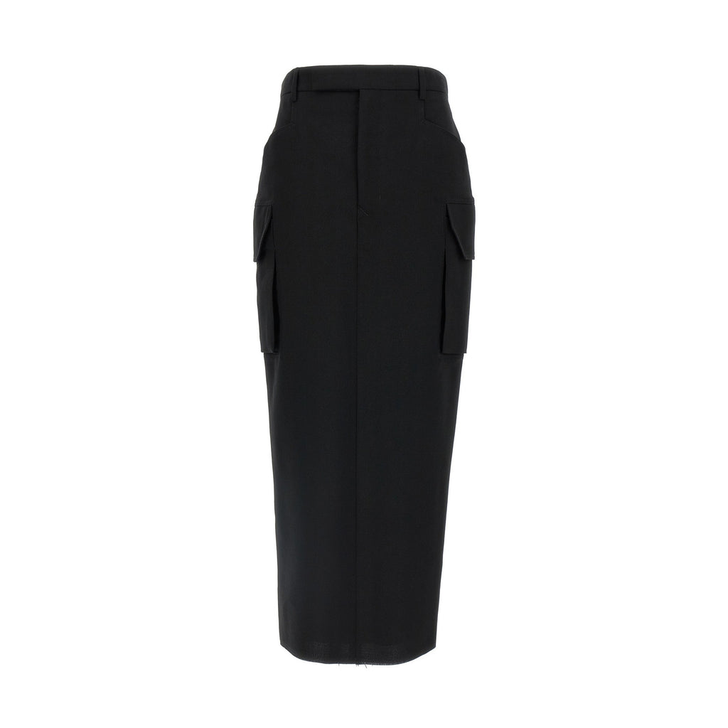 Rick Owens Black Wool Midi Skirt