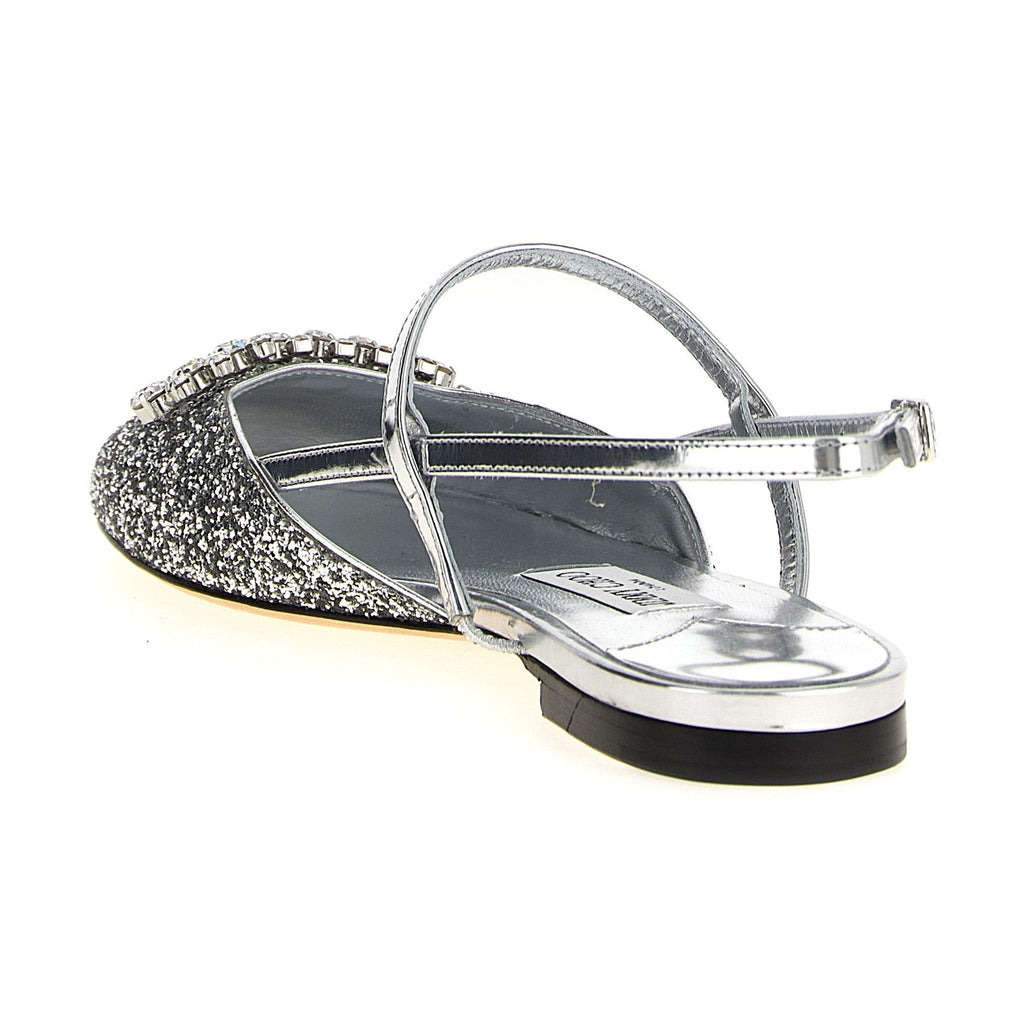 Jimmy Choo Silver Tencel Ballet Flats