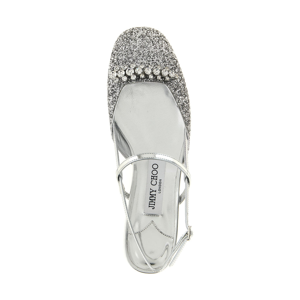 Jimmy Choo Silver Tencel Ballet Flats