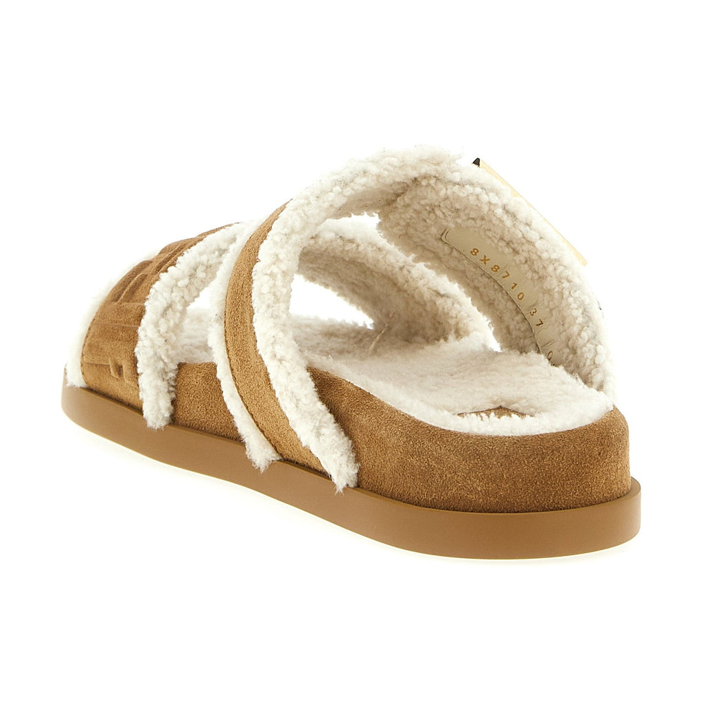 Fendi Beige Calfskin Slides