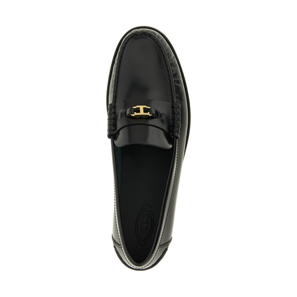 Tod's Black Calfskin Slip-On Loafers