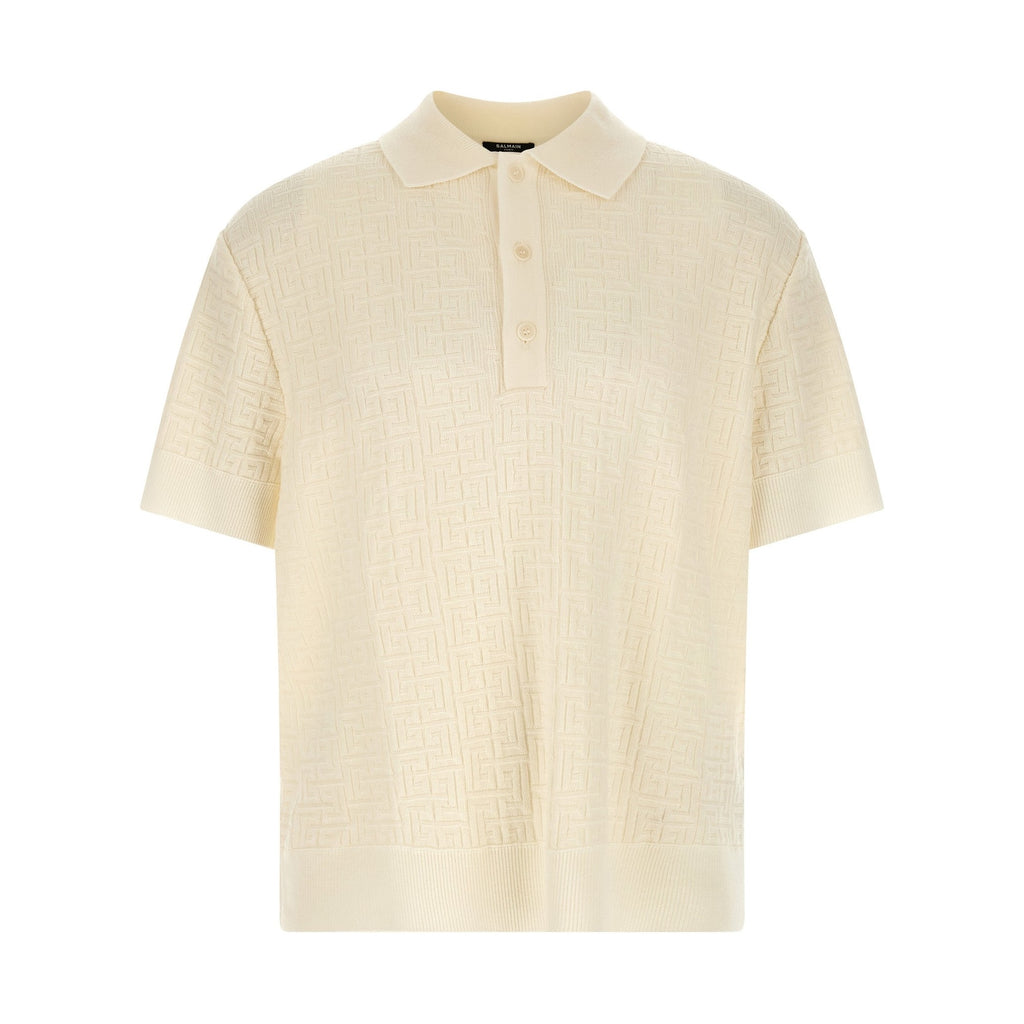 Balmain White Wool Polo Shirt