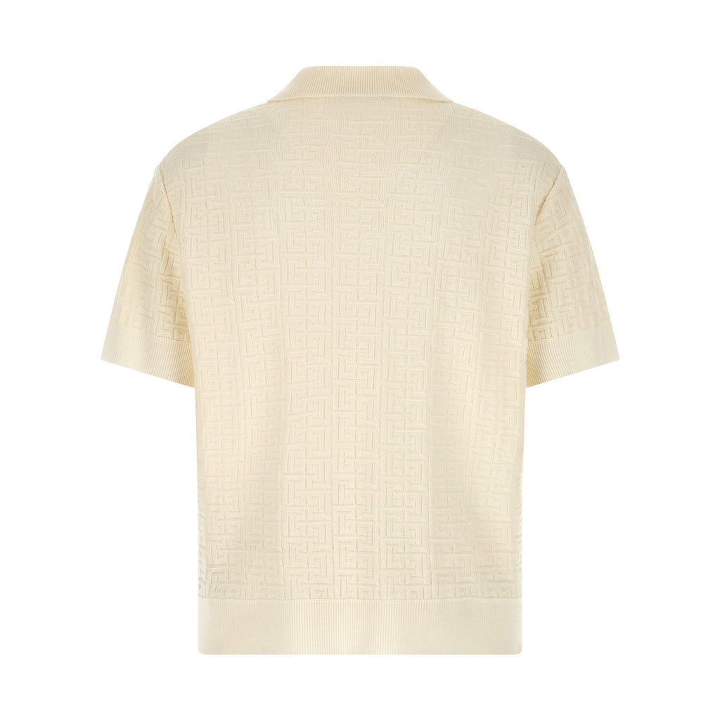 Balmain White Wool Polo Shirt