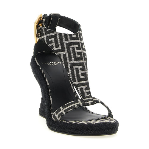 Balmain Black Polyester Wedge Sandals