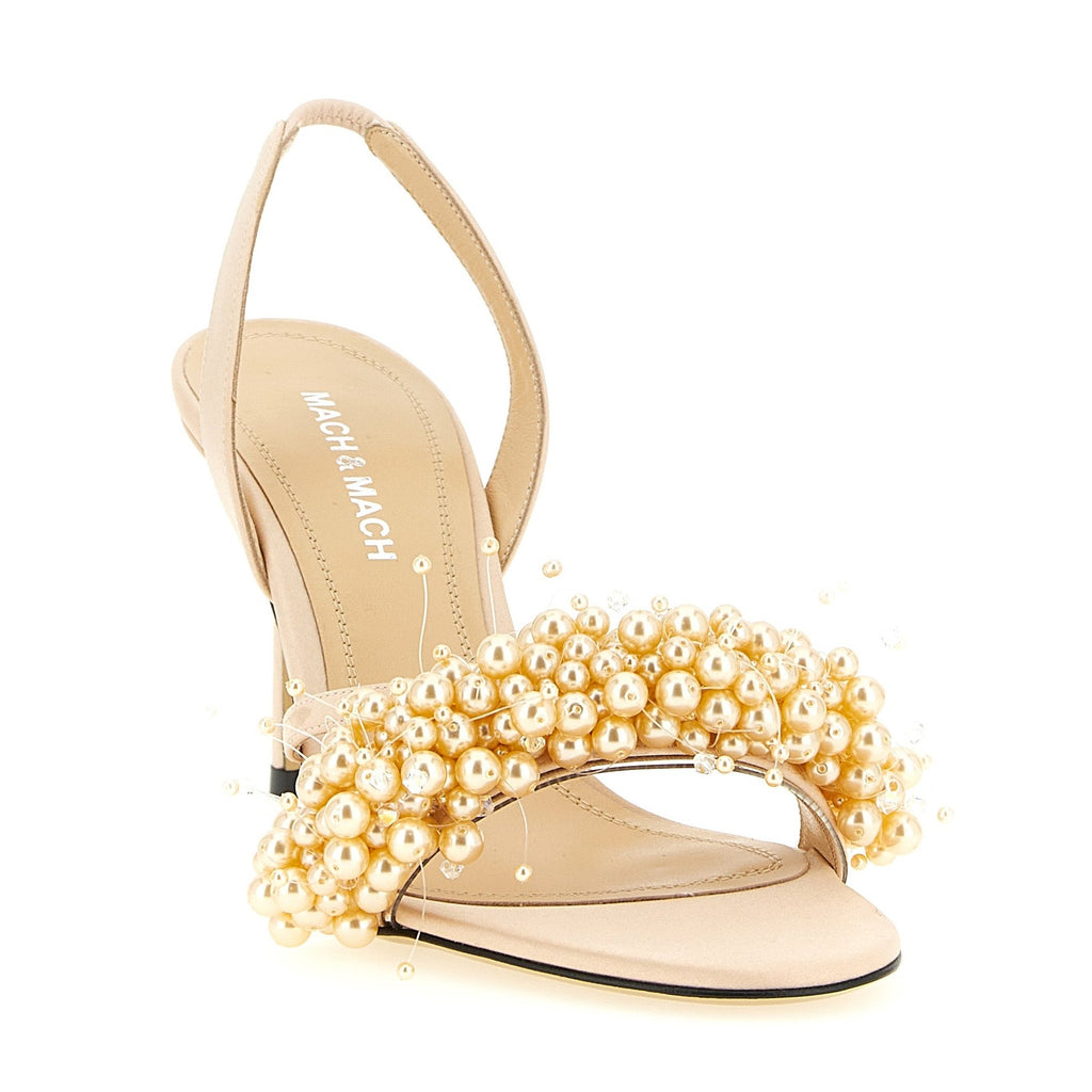 MACH & MACH Gold Satin Stiletto Heel Sandals