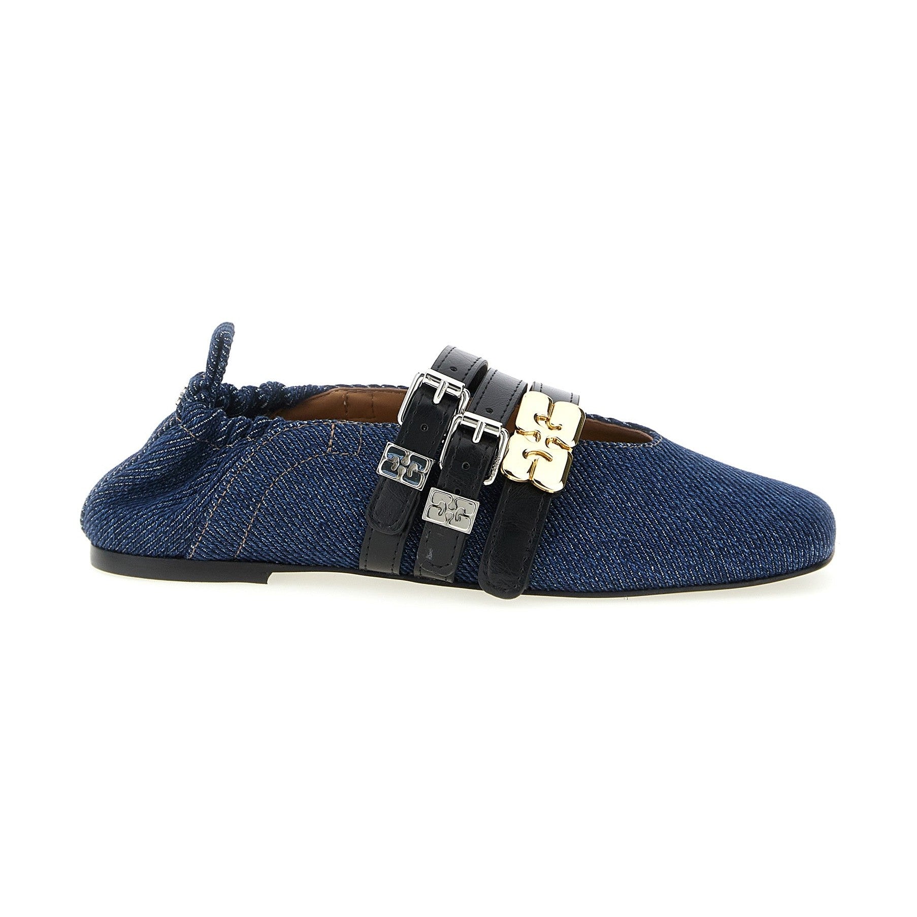 Ganni Blue Organic Cotton Ballet Flats